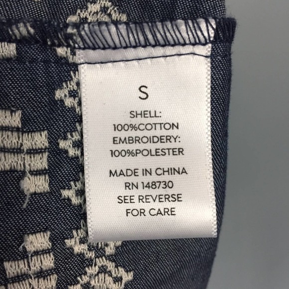 𝅺dressbarn Westport Off the Shoulder Flounce Embroidered Chambray Dress Size S - Picture 11 of 12